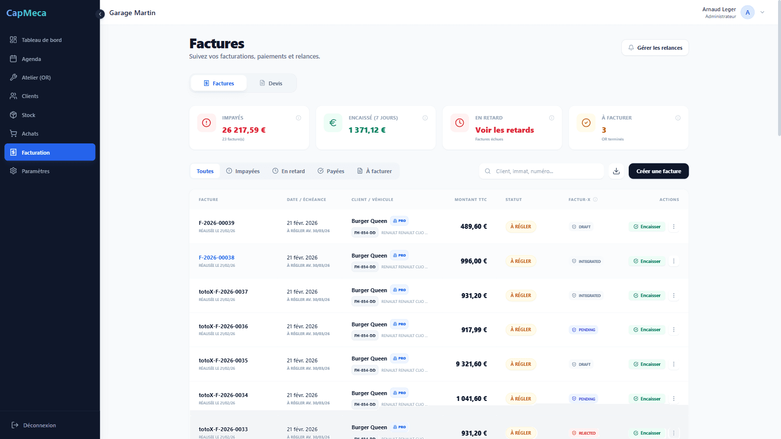 Detail facture client avant validation finale.